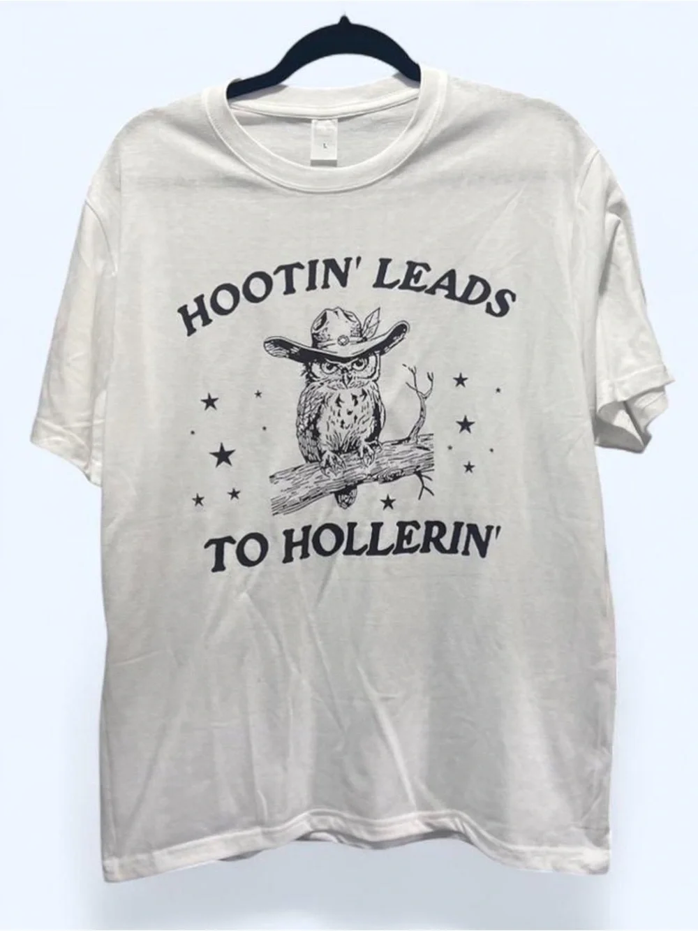 Graphic Cowboy Owl Tee - White with Black Print - Picture 1 of 4